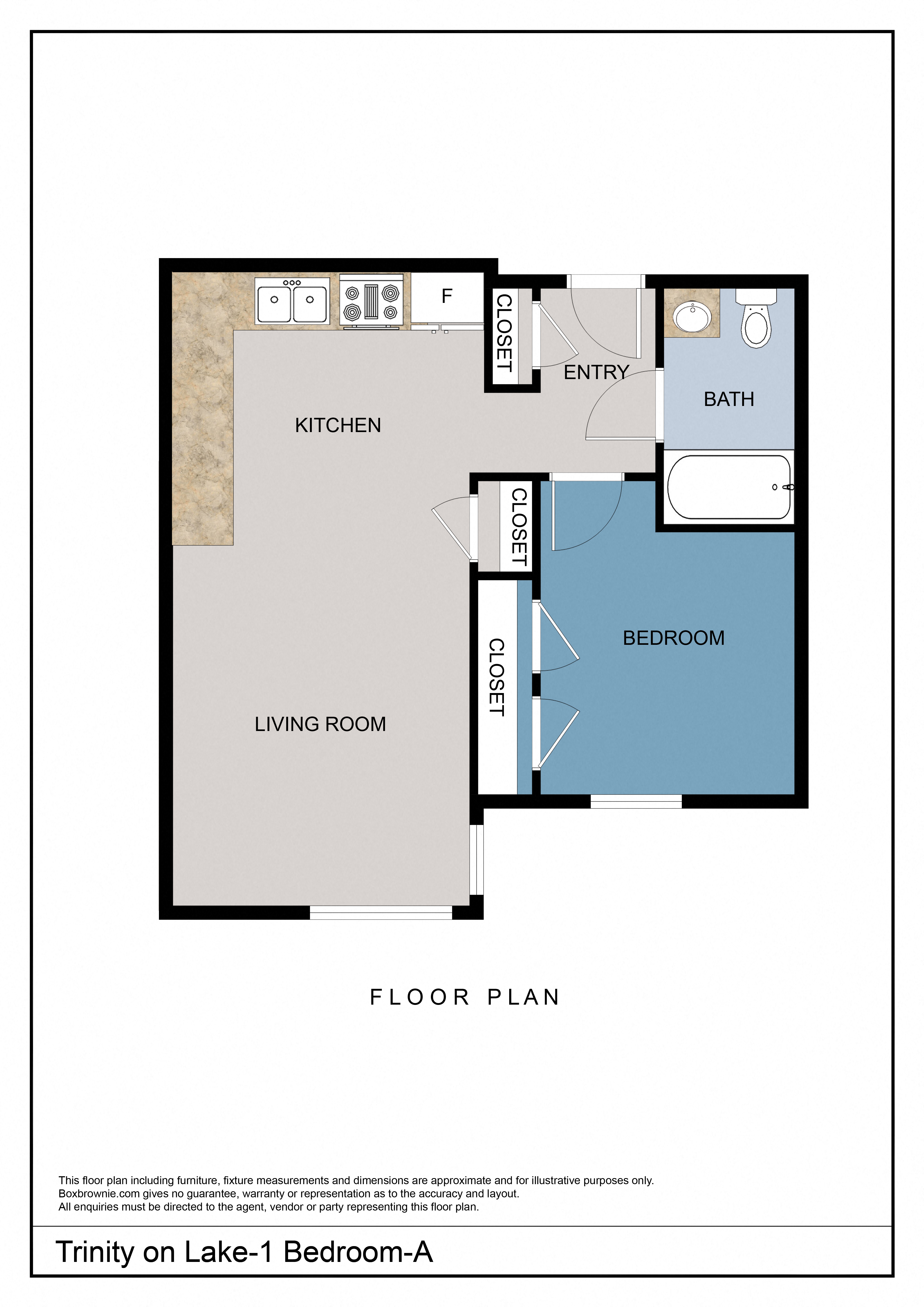 Floor plan for 1 bed, 1 bath, 560 sqft
